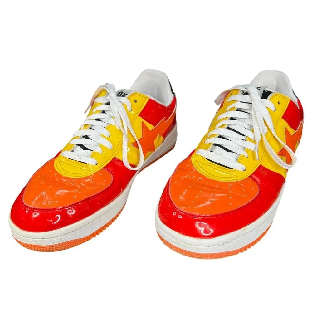 Bapesta Men’s FS002 Red Yellow Orange Skate Sneakers Size US 10.5